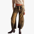 Women's Wide-Leg Denim Jeans with High-Rise Waist and Panel Seams