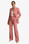 Women's Woven Blazer Set with Notched Lapel and Straight-Leg Pants
