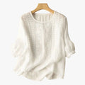 Women's Woven Blouse with Embroidered Panel and Scoop Neck