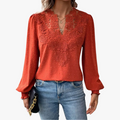 Women's Woven Blouse with Lace Yoke and Split Neck