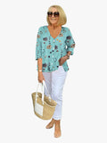 Women's Woven Blouse with V Neck and Button Front