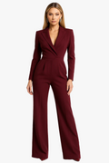 Women's Woven Jumpsuit with Notched Lapel and Wide Legs