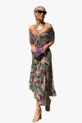 Women's Woven Maxi Dress with V Neck and Draped Sleeves