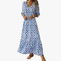 Women's Woven Maxi Dress with V Neck and Tie Waist