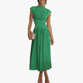Women's Woven Midi Dress with High Neck and Side