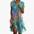 Women's Woven Midi Dress with Scoop Neck and Gathered Waist