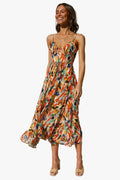 Women's Woven Midi Dress with Tie Waist and Ruffle Hem