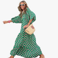 Women's Woven Midi Dress with V Neck and Tiered Hem