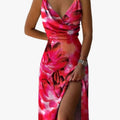 Women's Woven Midi Dress with Wrap Bodice and Side Slit