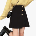 Women's Woven Mini Skirt with Side Buttons and Pleated Panel