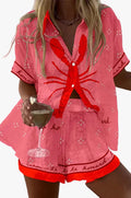Women's Woven Short Set with Button-Front Shirt and Collar