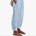 Women's Woven Straight-Leg Pants with Side Pockets and Button Trim