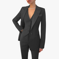 Women's Woven Three-Piece Suit with Notch Lapels and Button Vest
