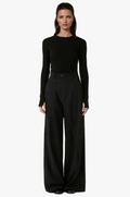 Women's Woven Wide-Leg Pants with Wrap Front and Button Waist