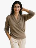 Women's Wrap Sweater in Knit with V Neck and Ribbed Hem