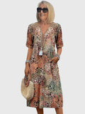 Yvonna | Floral V-Neck Crochet-Trim Flutter-Sleeve Midi Dress for Women